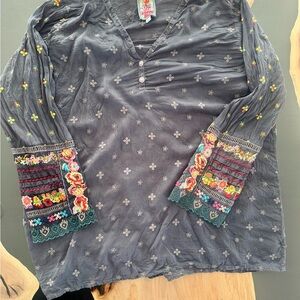 Johnny Was Women's Eyelet Embroidered Button Tunic Blouse Size Xl Extra Large